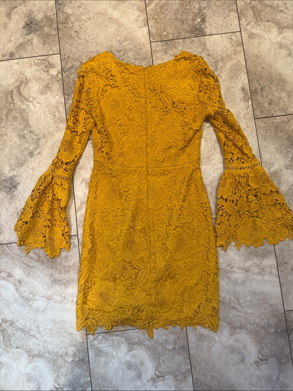 Cynthia Steffe Mustard Floral Lace Mini Dress - Picture 7 of 8